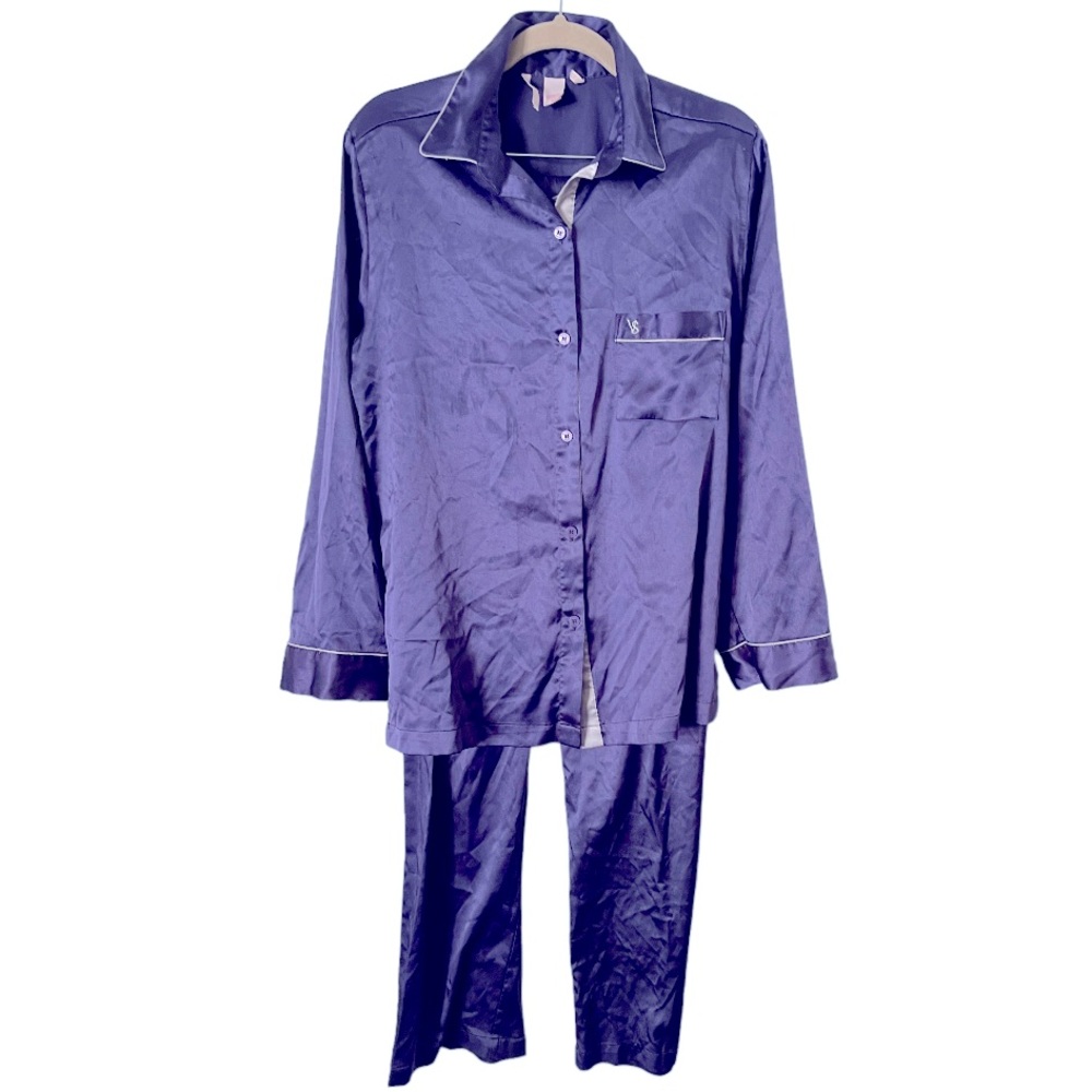 Victoria’s Secret Vintage Indigo Blue Satin‎ Feel Pajama Set Size Small
